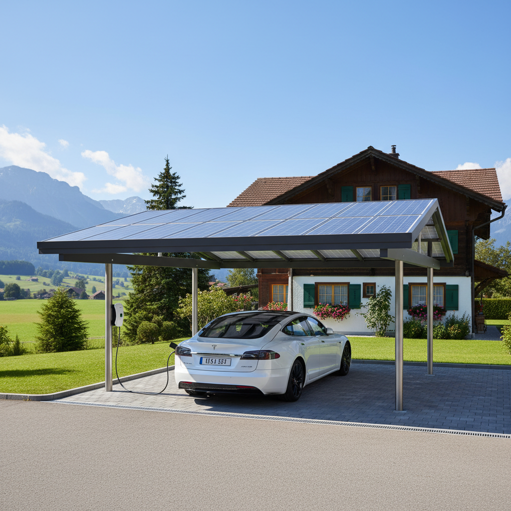 Solar-Carport mit Elektroauto-Ladestation Schweiz