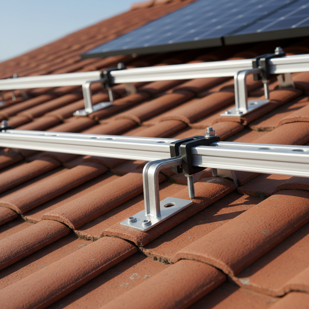 Solarmontage auf Ziegeldach mit Dachhaken Detail